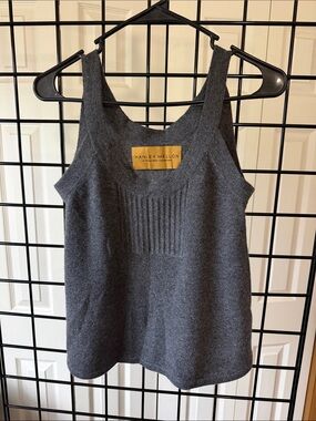 Ribbed Knit Cashmere Tank Top in Charcoal Gray